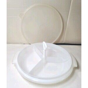 Vintage 3 Pc Tupperware Suzette Divided Relish Serving Tray 608-2 /229-4 White